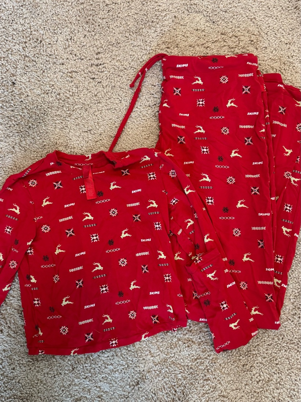 SKIMS Red Holiday Reindeer Pajama Set